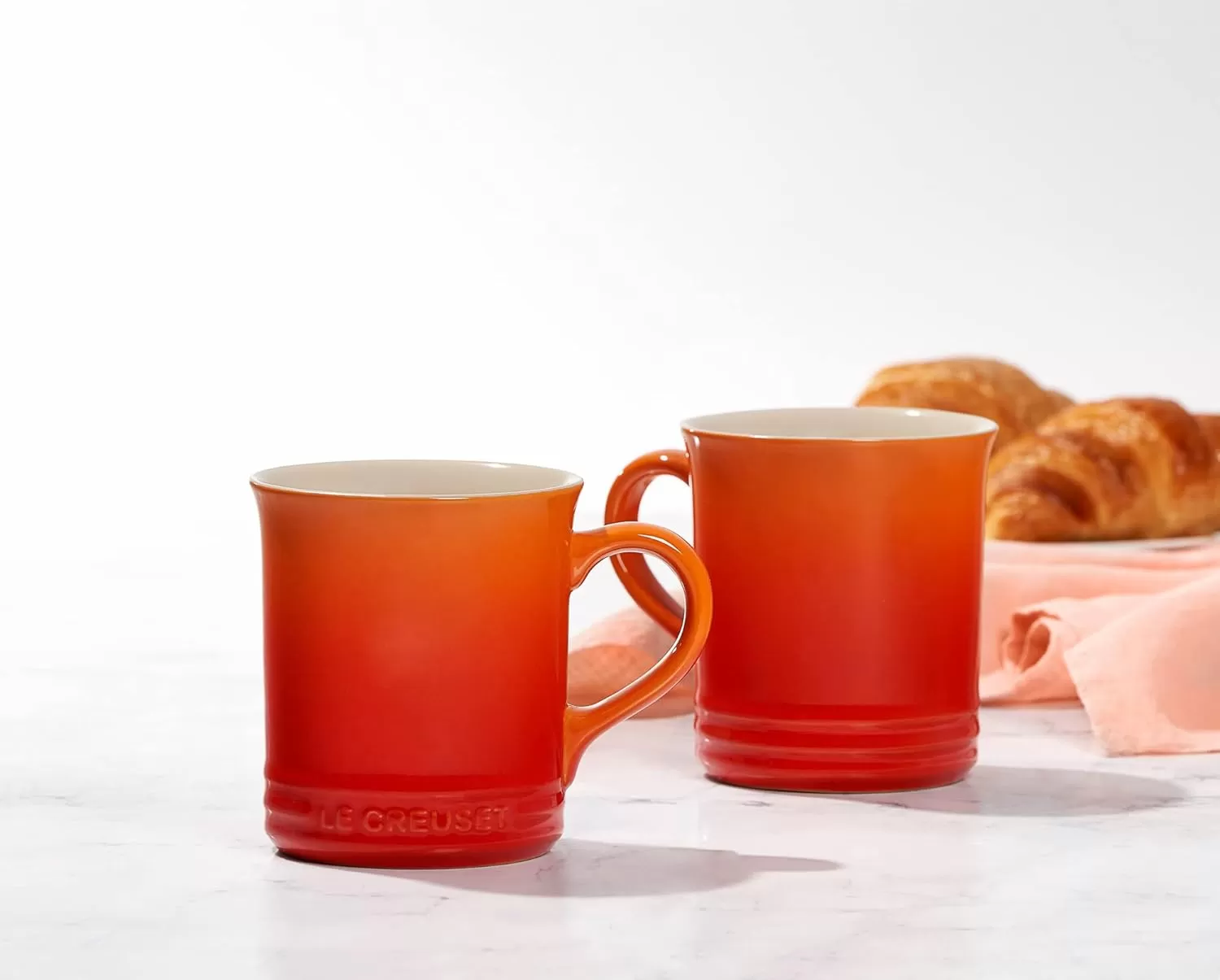 imageLe Creuset Stoneware Set of 4 Mugs 14 oz each OysterFlame