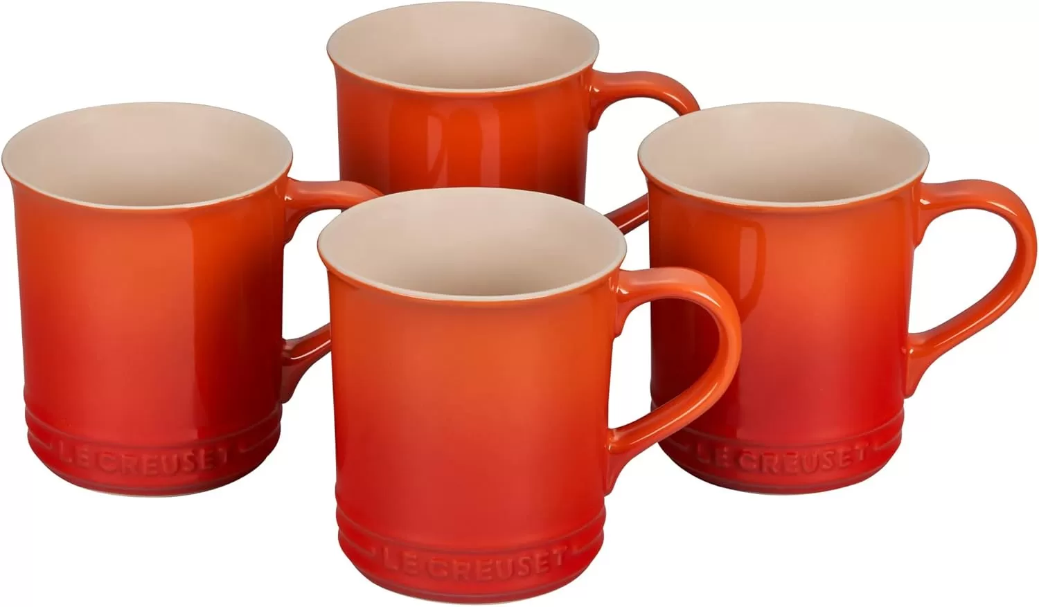 imageLe Creuset Stoneware Set of 4 Mugs 14 oz each OysterFlame