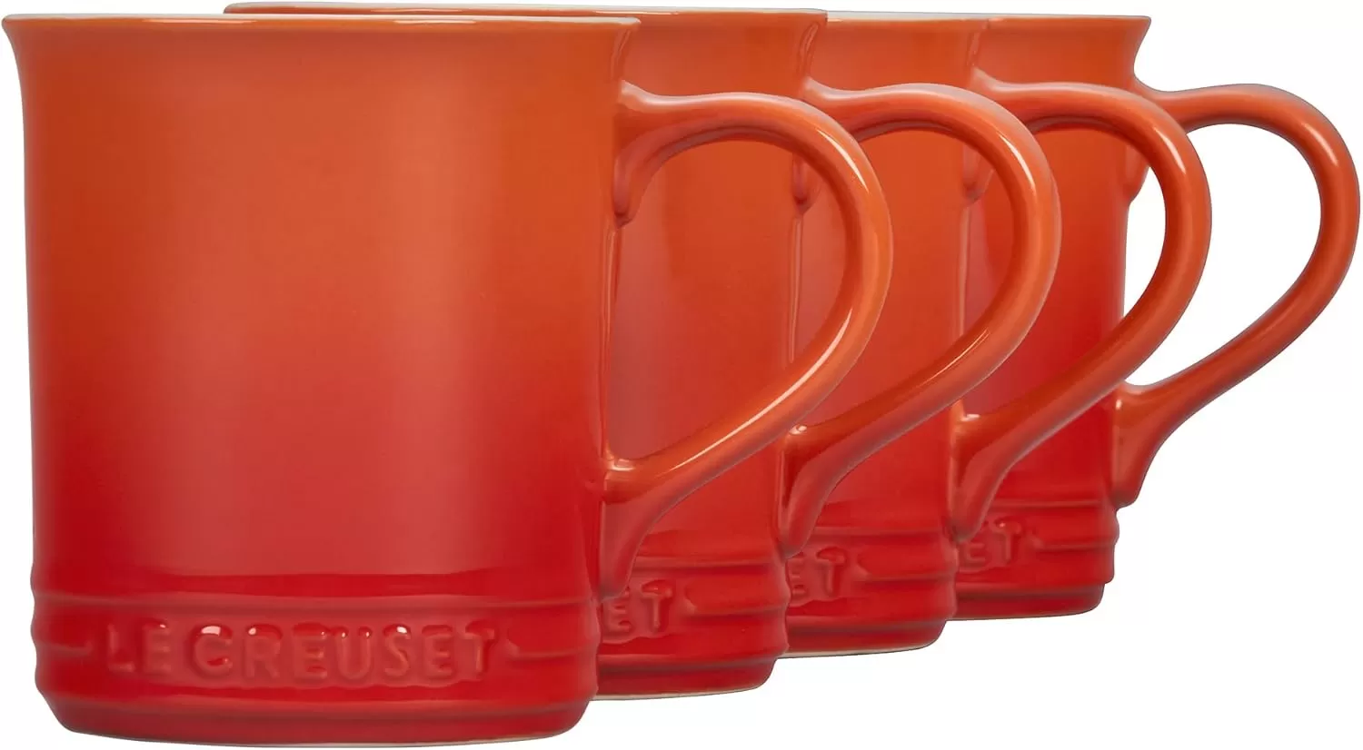 imageLe Creuset Stoneware Set of 4 Mugs 14 oz each OysterFlame