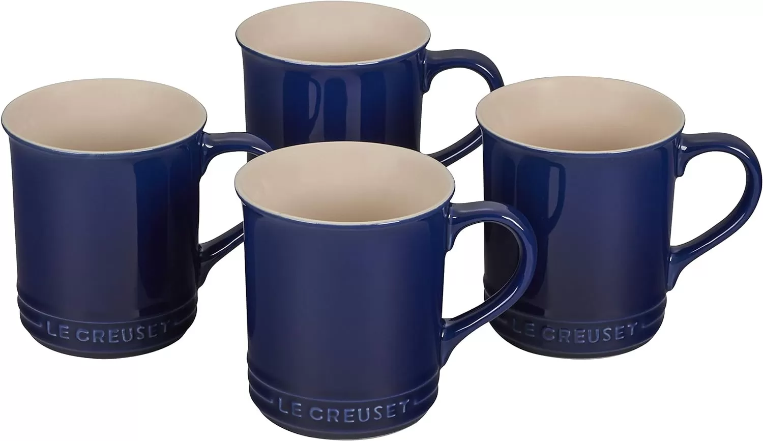 imageLe Creuset Stoneware Set of 4 Mugs 14 oz each OysterIndigo