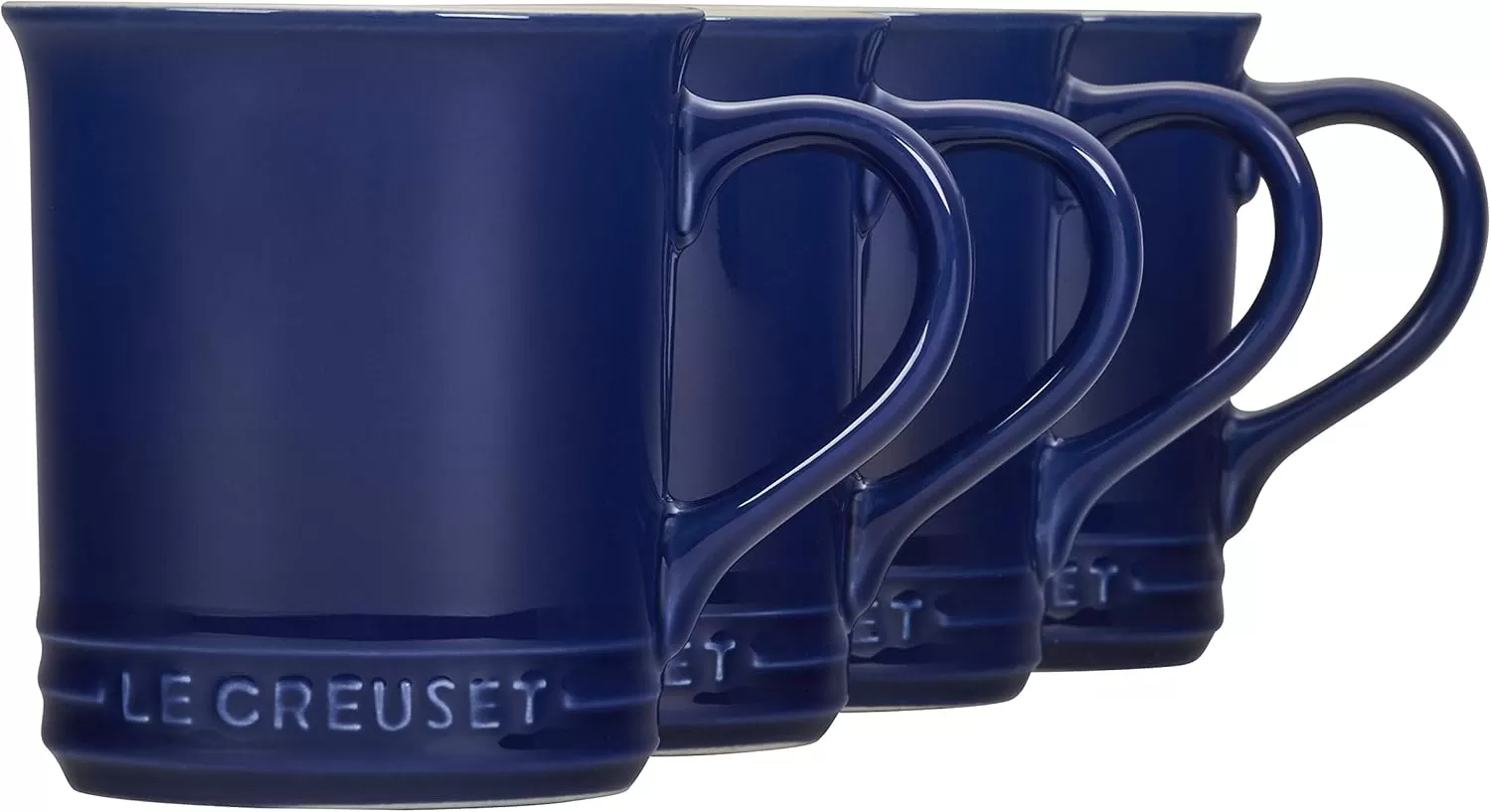 imageLe Creuset Stoneware Set of 4 Mugs 14 oz each OysterIndigo
