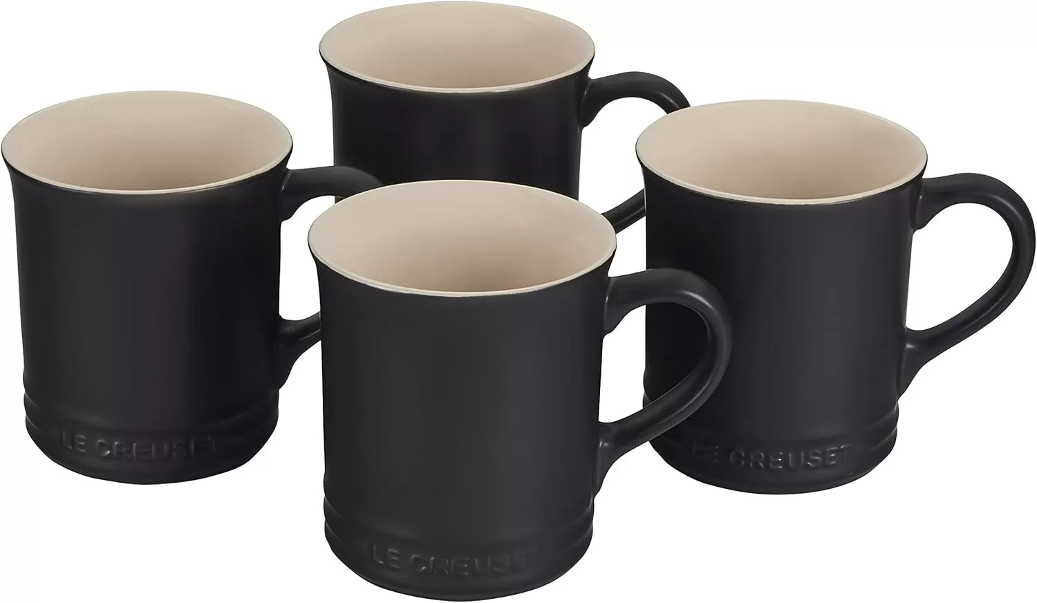 imageLe Creuset Stoneware Set of 4 Mugs 14 oz each OysterLicorice