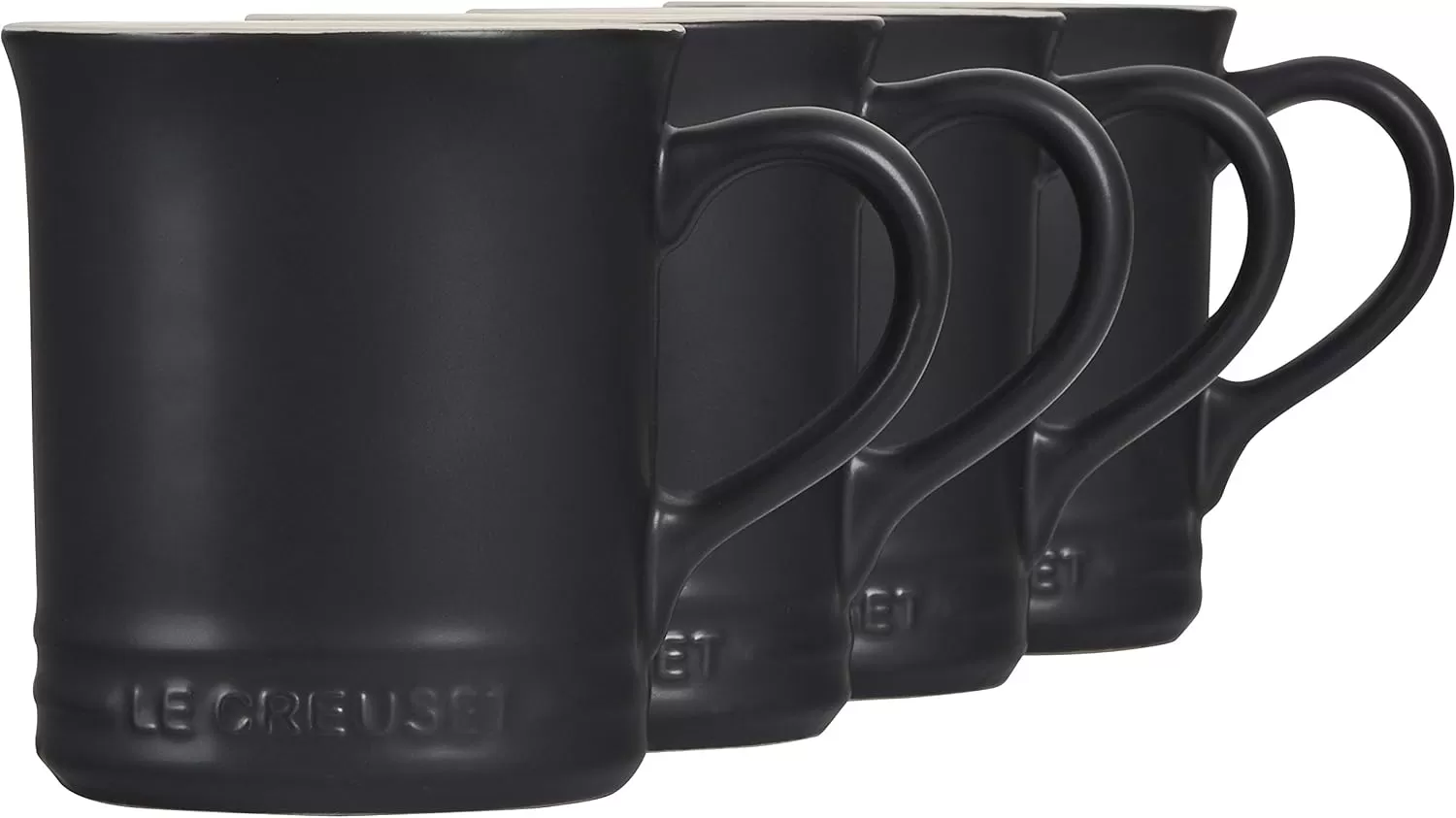 imageLe Creuset Stoneware Set of 4 Mugs 14 oz each OysterLicorice