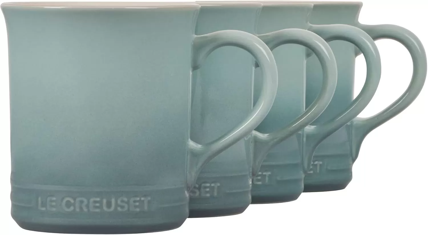imageLe Creuset Stoneware Set of 4 Mugs 14 oz each OysterSea Salt