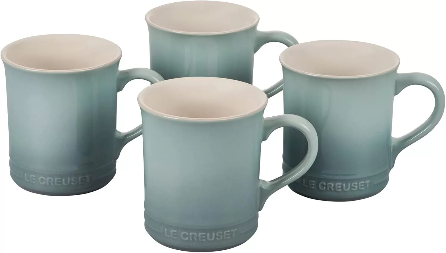 imageLe Creuset Stoneware Set of 4 Mugs 14 oz each OysterSea Salt