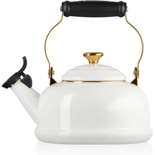 imageLe Creuset Enamel on Steel Whistling Tea Kettle with Gold Finishes 17 qt PersimmonWhite