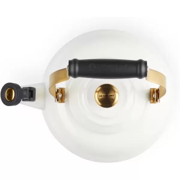 imageLe Creuset Enamel on Steel Whistling Tea Kettle with Gold Finishes 17 qt PersimmonWhite