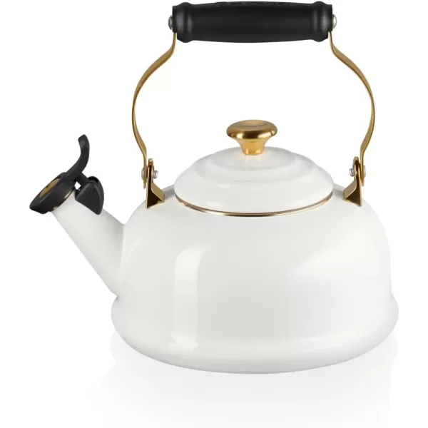 imageLe Creuset Enamel on Steel Whistling Tea Kettle with Gold Finishes 17 qt PersimmonWhite