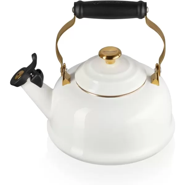 imageLe Creuset Enamel on Steel Whistling Tea Kettle with Gold Finishes 17 qt PersimmonWhite