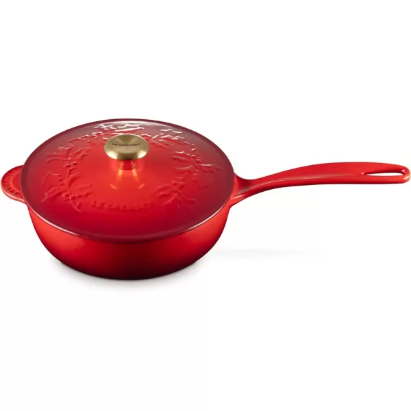 imageLe Creuset Enameled Cast Iron Holly Collection Saucier 225 qt Artichaut with Gold KnobCerise