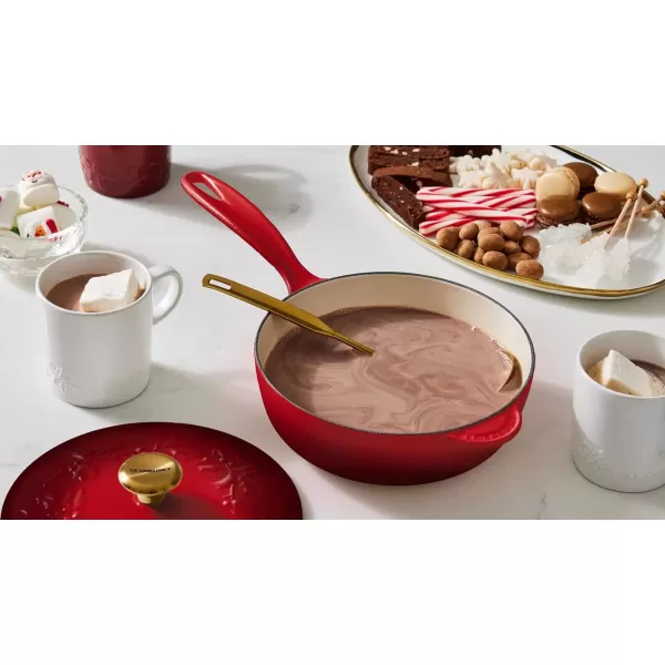 imageLe Creuset Enameled Cast Iron Holly Collection Saucier 225 qt Artichaut with Gold KnobCerise