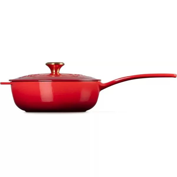 imageLe Creuset Enameled Cast Iron Holly Collection Saucier 225 qt Artichaut with Gold KnobCerise