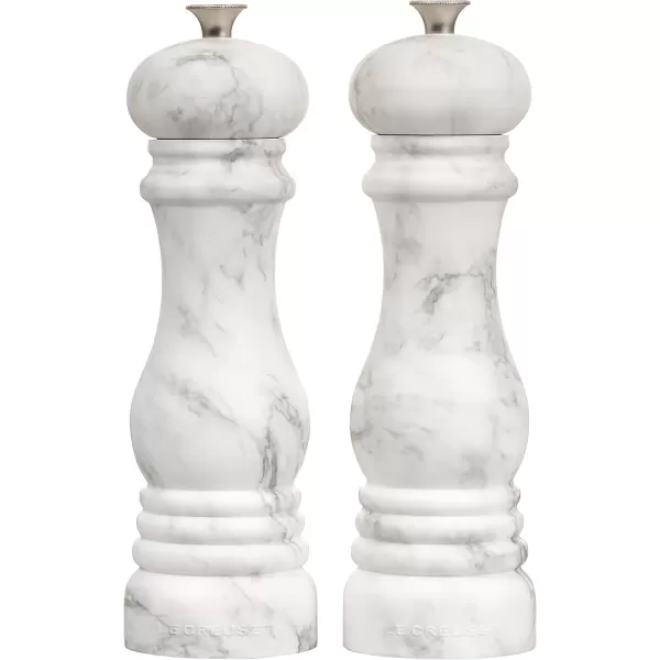 imageLe Creuset Salt and Pepper Mill Set 8quot x 2 12quot each Black ampamp WhiteMarble