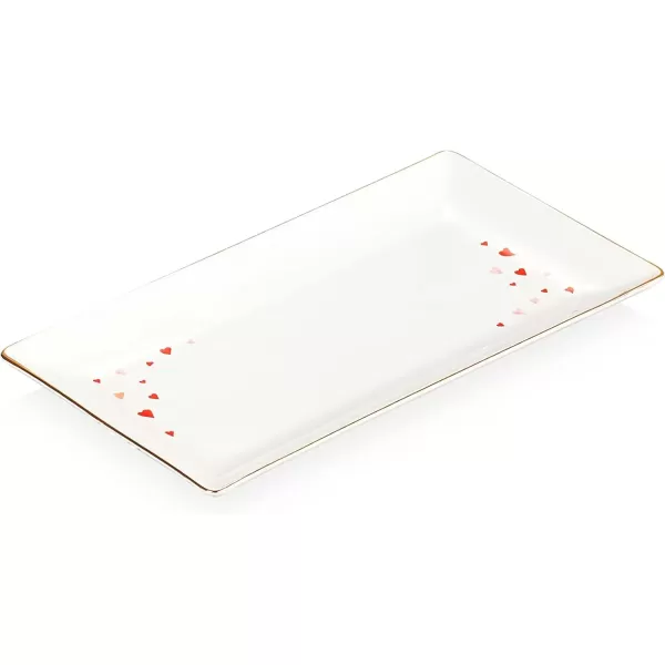 imageLe Creuset LAmour Stoneware Rectangular Hostess Tray 1125quot x 625quot White with Heart Applique