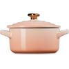 imageLe Creuset Stoneware Mini Round Cocotte 8oz White with Gold Heart KnobPeche