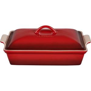 imageLe Creuset Stoneware Heritage Covered Rectangular Casserole 4 qt 12quot x 9quot WhiteCerise