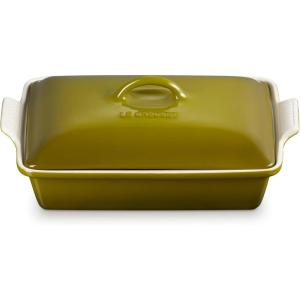 imageLe Creuset Stoneware Heritage Covered Rectangular Casserole 4 qt 12quot x 9quot WhiteOlive