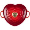 imageLe Creuset Enameled Cast Iron Traditional Shallow Heart Cocotte 125 Qt Peche Light Gold Heart KnobCerise