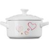 imageLe Creuset Mon Coeur Collection Stoneware Classic Round Mini Cocotte 8 Oz White with Hearts