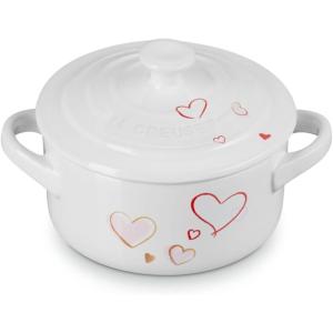 imageLe Creuset Mon Coeur Collection Stoneware Classic Round Mini Cocotte 8 Oz White with Hearts