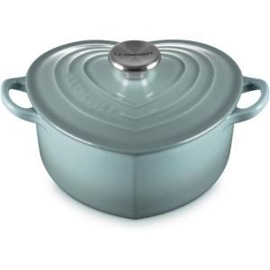 imageLe Creuset Signature Enameled Cast Iron Figural Heart Cocotte 2 Quart Cerise with Stainless Steel KnobSea Salt