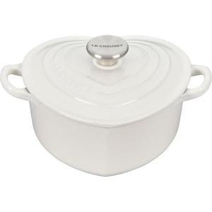 imageLe Creuset Signature Enameled Cast Iron Figural Heart Cocotte 2 Quart Cerise with Stainless Steel KnobWhite