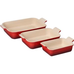imageLe Creuset Stoneware Heritage Set 3 Rectangular Dishes PecheCerise