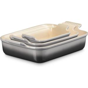 imageLe Creuset Stoneware Heritage Set 3 Rectangular Dishes PecheOyster