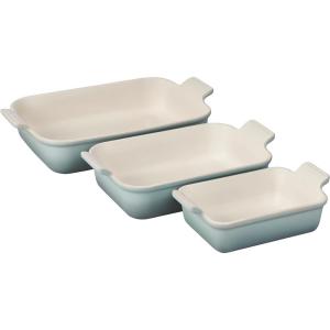 imageLe Creuset Stoneware Heritage Set 3 Rectangular Dishes PecheSea Salt