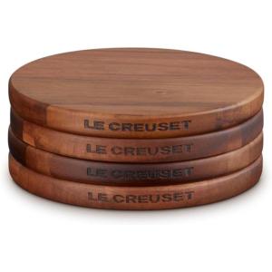 imageLe Creuset Enameled Cast Iron Gourmand Collection Set of 4 Mini Round Cocotte 3 qt Matte BlackPetite Magnetic Wooden Trivet