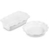 imageLe Creuset Stoneware Set of 2 9quot Heritage Fluted Pie and 9quot Fluted Loaf Dish Chiffon PinkWhite