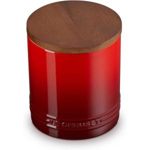 imageLe Creuset Signature Salt Cellar and Storage Canister with Wood Lid 16 oz WhiteCerise