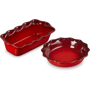 imageLe Creuset Stoneware Set of 2 9quot Heritage Fluted Pie and 9quot Fluted Loaf Dish Chiffon PinkCerise