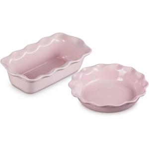 imageLe Creuset Stoneware Set of 2 9quot Heritage Fluted Pie and 9quot Fluted Loaf Dish Chiffon PinkChiffon Pink