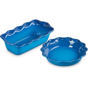 imageLe Creuset Stoneware Set of 2 9quot Heritage Fluted Pie and 9quot Fluted Loaf Dish Chiffon PinkMarseille