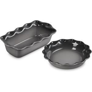 imageLe Creuset Stoneware Set of 2 9quot Heritage Fluted Pie and 9quot Fluted Loaf Dish Chiffon PinkOyster