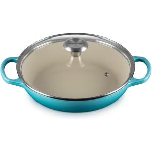 imageLe Creuset Enameled Cast Iron Signature Round Braiser with Glass Lid 225 qt OysterCaribbean