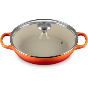imageLe Creuset Enameled Cast Iron Signature Round Braiser with Glass Lid 225 qt OysterFlame