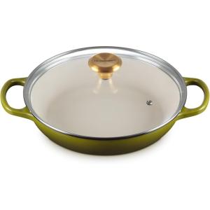 imageLe Creuset Enameled Cast Iron Signature Round Braiser with Glass Lid 225 qt OysterOlive