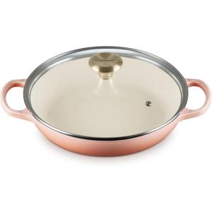 imageLe Creuset Enameled Cast Iron Signature Round Braiser with Glass Lid 225 qt OysterPeche