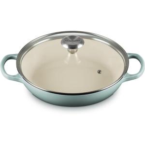imageLe Creuset Enameled Cast Iron Signature Round Braiser with Glass Lid 225 qt OysterSea Salt