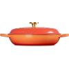 imageLe Creuset Enameled Cast Iron Signature Oval Dutch Oven 155 qt Flamme Doree with Crucible Knob35 Quarts