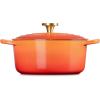 imageLe Creuset Enameled Cast Iron Signature Oval Dutch Oven 155 qt Flamme Doree with Crucible Knob45 Quarts