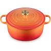 imageLe Creuset Enameled Cast Iron Signature Oval Dutch Oven 155 qt Flamme Doree with Crucible Knob73 Quarts
