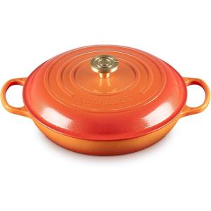imageLe Creuset Enameled Cast Iron Signature Oval Dutch Oven 155 qt Flamme Doree with Crucible Knob35 Quarts