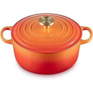 imageLe Creuset Enameled Cast Iron Signature Oval Dutch Oven 155 qt Flamme Doree with Crucible Knob45 Quarts