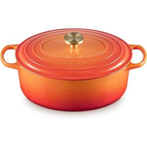 imageLe Creuset Enameled Cast Iron Signature Oval Dutch Oven 155 qt Flamme Doree with Crucible Knob675 qt