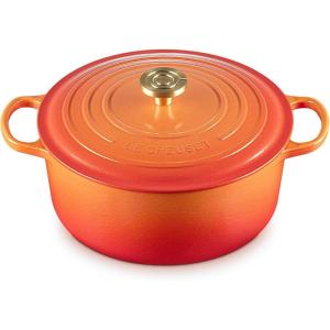 imageLe Creuset Enameled Cast Iron Signature Oval Dutch Oven 155 qt Flamme Doree with Crucible Knob73 Quarts