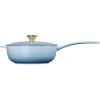 imageLe Creuset Enameled Cast Iron Holly Collection Traditional Saucier 225 qt Coastal Blue with Gold KnobCoastal Blue