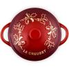 imageLe Creuset Stoneware Holly Collection MIni Round Cocotte 8 oz Coastal Blue with Gold AppliqueCerise